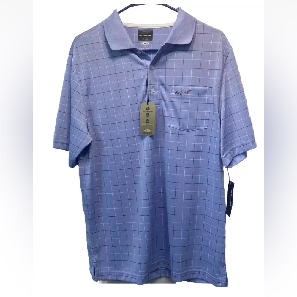 NWT Greg Norman For Tasso Elba Shirt Mens Polo Play Dry  S Light blue